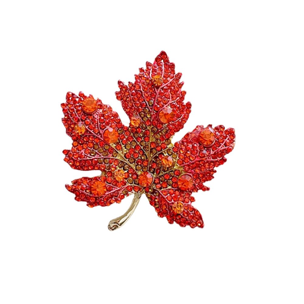 Women Formal Event Wear - High-End Rhinestone Maple Leaf Brooch for