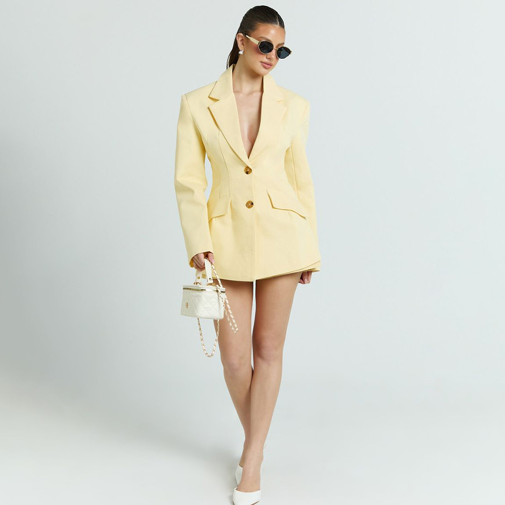 Light Yellow Women's 2Pic Suit - Women Formal Wear Shirt And Pant 评论和价格