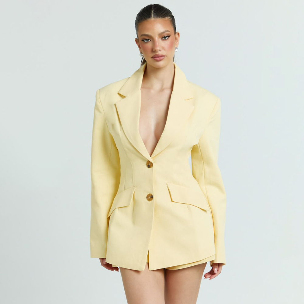 Light Yellow Women's 2Pic Suit - Women Formal Wear Shirt And Pant 评论和价格