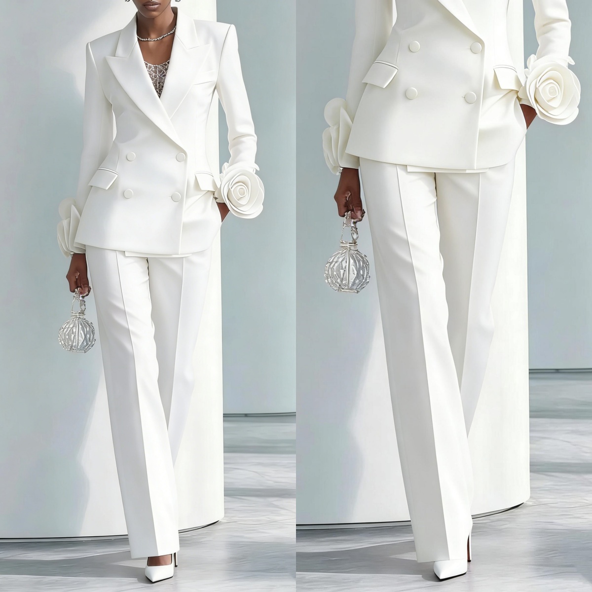 2 Pieces White Flowers Women P - Women Formal Wear For Graduation 评论和价格