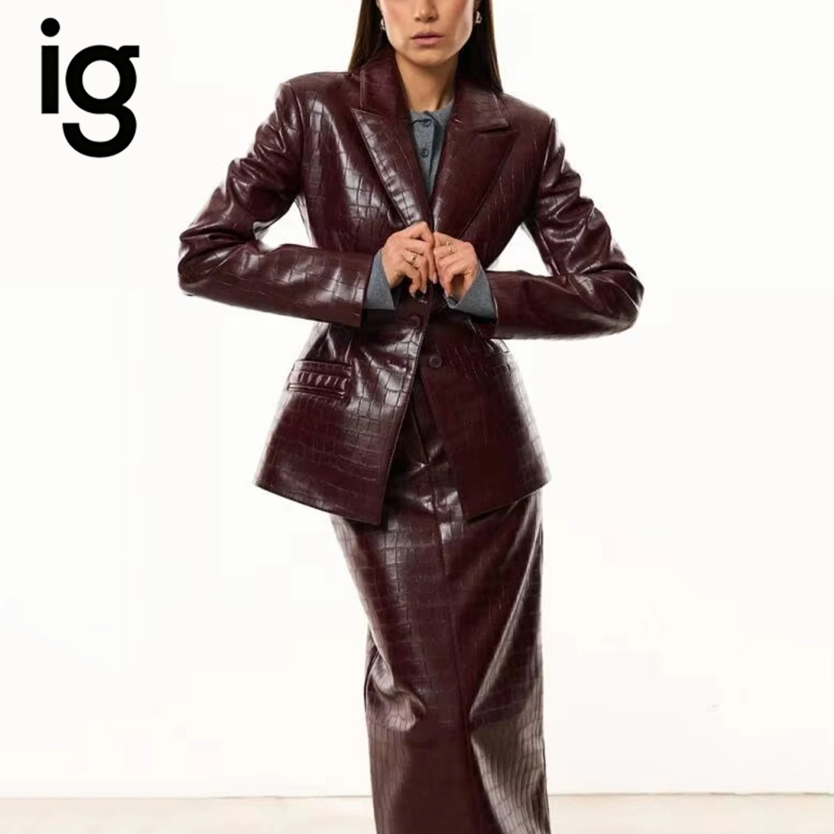 IG Women Burgundy Croc Faux Le - Women'S Formal Wear Suits 评论和价格