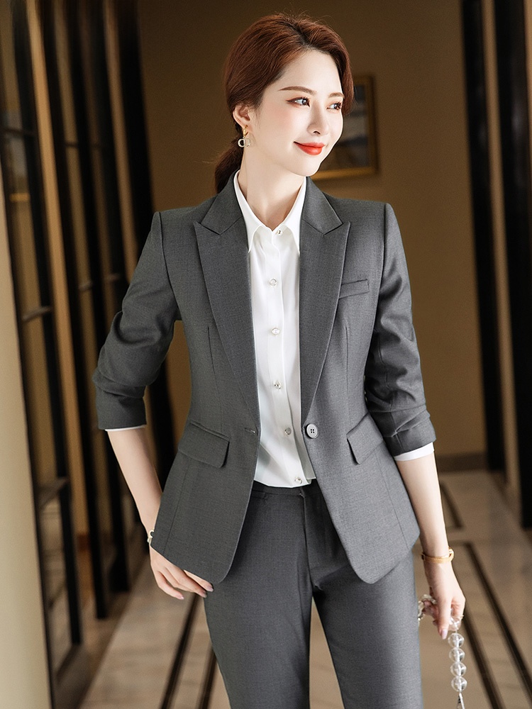 Gray Suit Set for Women Spring - Women Formal Wear For Interview 评论和价格