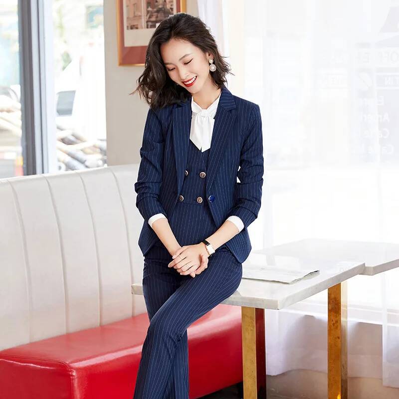 Fashion Striped Formal Busines - Women Formal Wear For Interview 评论和价格