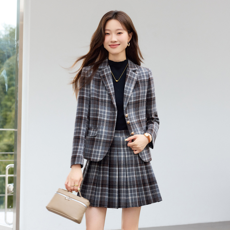 Light Brown Plaid Suit New Sty - Women Formal Wear Shirt And Pant 评论和价格