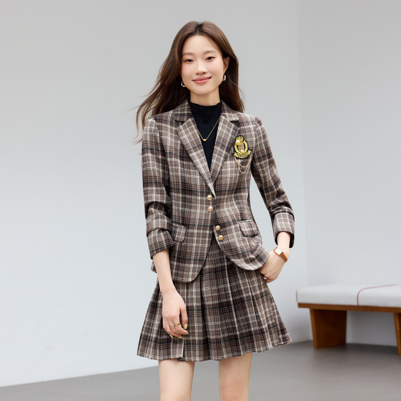 Light Brown Plaid Suit New Sty - Women Formal Wear Shirt And Pant 评论和价格