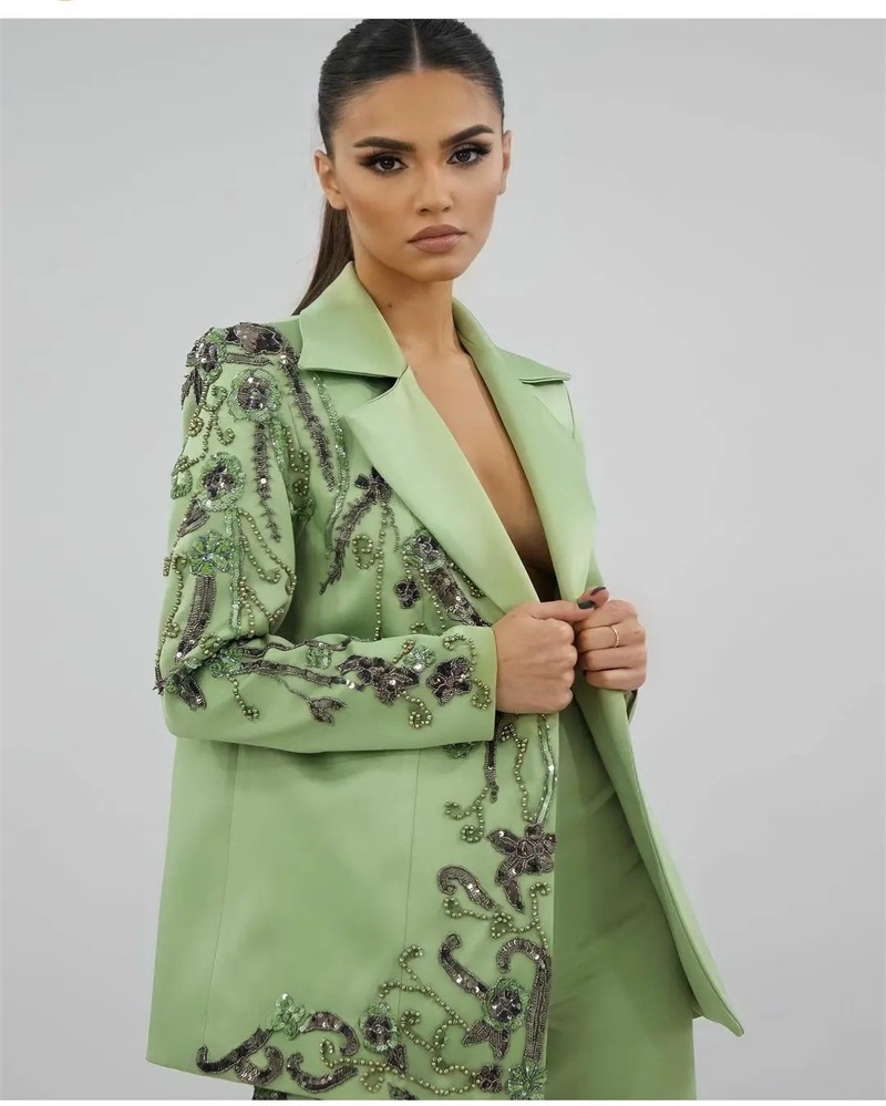 Designer Green Satin Women Sui - Women Luxury Formal Wear 评论和价格