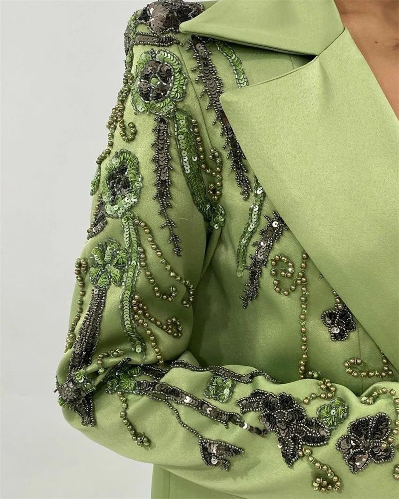 Designer Green Satin Women Sui - Women Luxury Formal Wear 评论和价格