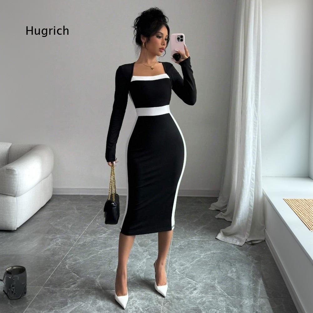 Square Neck Long Sleeve Midi B - Women Formal Event Wear 评论和价格